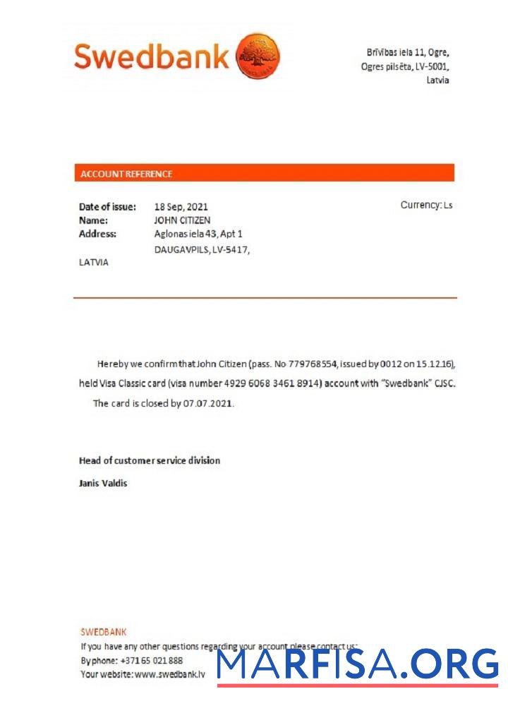 Realistic Latvia Swedbank closure reference real example
